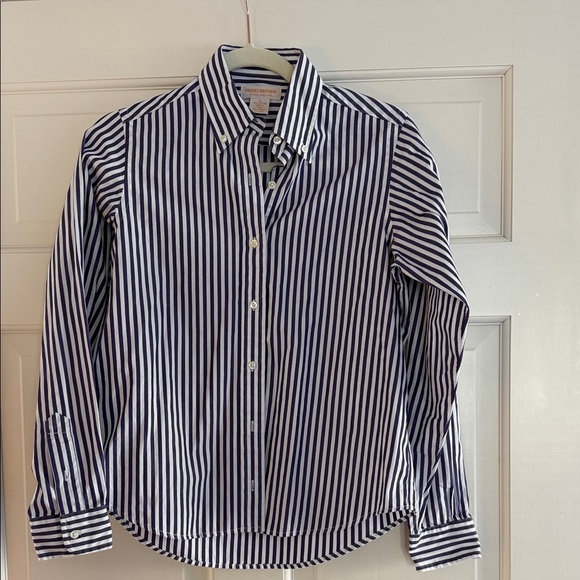 Brooks Brothers Tops - Brooks Brothers Navy and White Striped Shirt